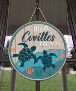 Personalized Sea Turtle Wood Sign - Sea Turtle Front Door Decor